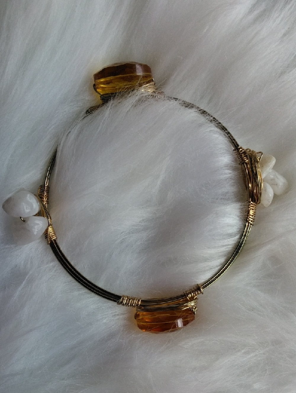 🌈5/$15 SALE White Stone And Yellow Glass Wire Wrapped Bracelet